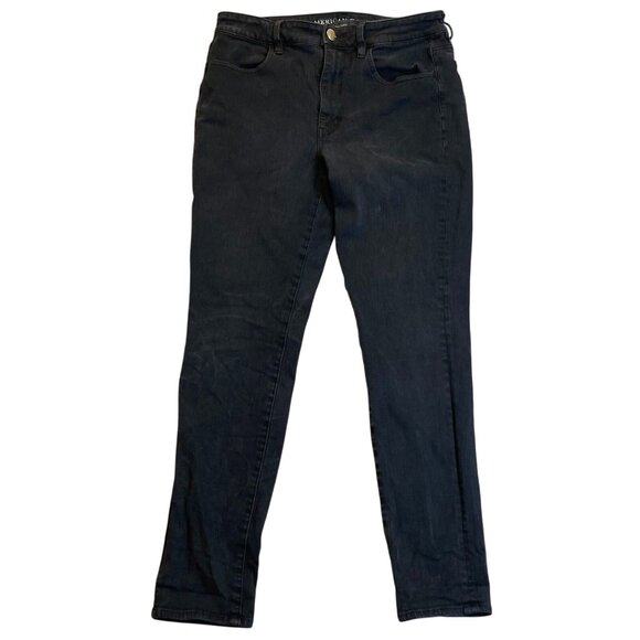 American Eagle Woman's Hi-Rise Jegging Size SP 360° Super Stretch Black Denim Pa - Picture 1 of 16